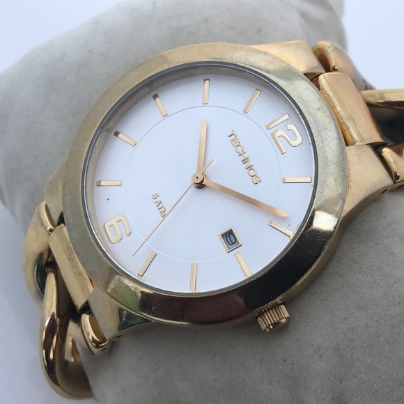 Accessories - Technos women watch date calendar gold tone chain